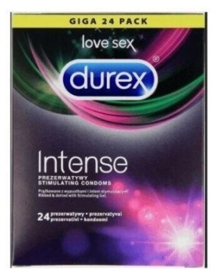 Durex Intense Prezerwatywy prążkowane ze stymulującym żelem 24 szt.