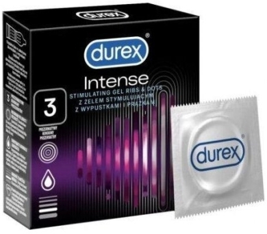 Durex Intense Prezerwatywy prążkowane ze stymulującym żelem 3 sztuki