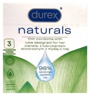 Durex NATURALS Cienkie prezerwatywy z lubrykantem stworzone z myślą o niej 3 sztuki