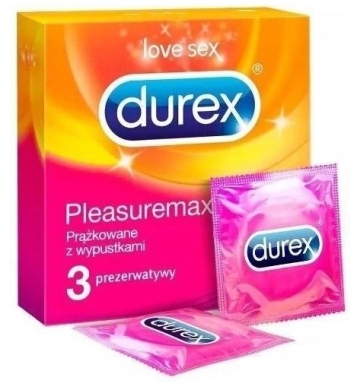 Durex Pleasuremax Prezerwatywy prążkowane z wypustkami i prążkami 3 sztuki