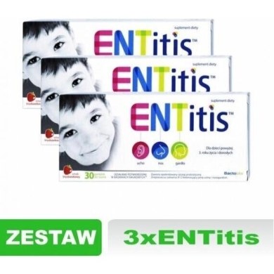 ENTitis smak truskawkowy 30 pastylek Zestaw: 3x30 pastylek