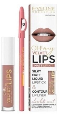 EVELINE COSMETICS OH! MY VELVET LIPS Aksamitna matowa pomadka w płynie + konturówka 11 Cookie Milkshake