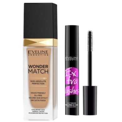 EVELINE COSMETICS WONDER MATCH Podkład do twarzy 40 Sand 30 ml + Tusz Eveline Extra Lashes 12ml