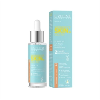 EVELINE PERFECT SKIN ACNE kuracja na noc z 10 % kwasami 30 ml