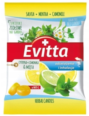 Evitta Cukierki ziołowe bez cukru cytryna & mięta 60 g
