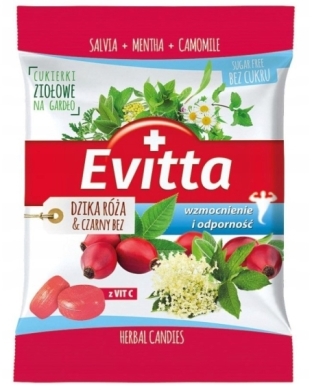 Evitta Cukierki ziołowe na gardło dzika róża & czarny bez 60 g