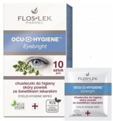 FLOS-LEK OCU HYGIENE Eyebright  Chusteczki do higieny skóry powiek ze świetlikiem lekarskim 10 szt