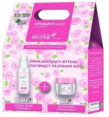 FLOS-LEK Zestaw ROSE FOR SKIN PRO AGE Woda tonizująca 95 ml + Krem odmładzający na dzień 50 ml