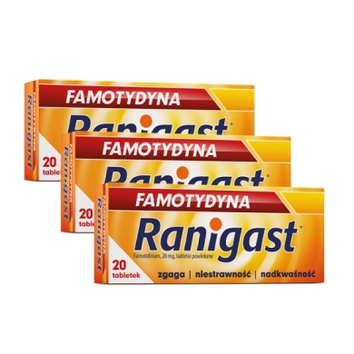 Famotydyna Ranigast 20 mg 20 tabletek powlekanych Wielopak x3
