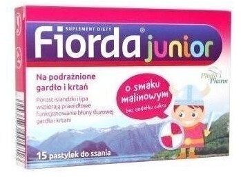 Fiorda Junior o smaku malinowym 15 pastylek do ssania