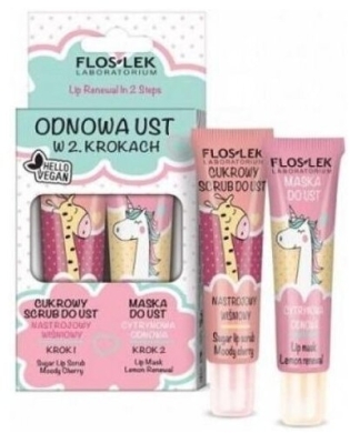 Flos-lek Vege Lip Odnowa Ust Cukrowy Scrub Wiśniowy + Maska Cytrynowa 2x14g
