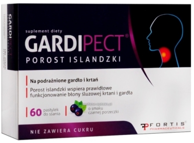 Gardipect Porost Islandzki o smaku czarnej porzeczki 60 pastylek