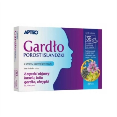 Gardło porost islandzki APTEO o smaku czarnej porzeczki 36 pastylek