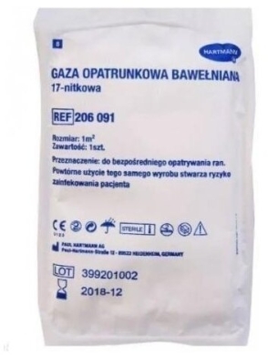 Gaza opatrunkowa bawełniana jałowa 17 nitkowa 1 m2 Hartmann