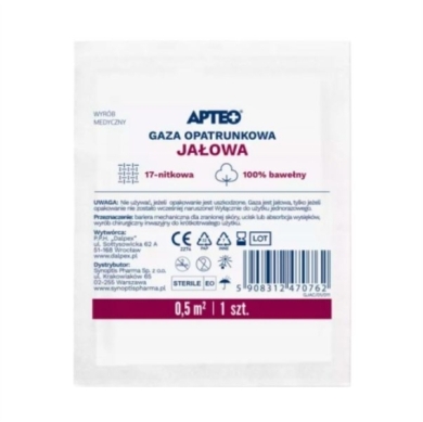 Gaza opatrunkowa jałowa 0,5m2 APTEO 1 sztuka