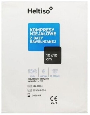 HELTISO kompresy niejałowe 17 nitkowe 8 warstwowe 10x10 cm 100 szt.