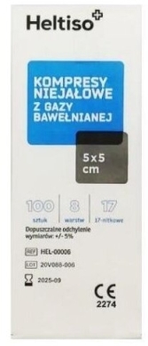 HELTISO kompresy niejałowe 17 nitkowe 8 warstwowe 5x5 cm 100szt.