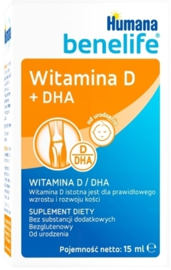 HUMANA Benelife WITAMINA D + DHA dla dzieci od urodzenia 15 ml