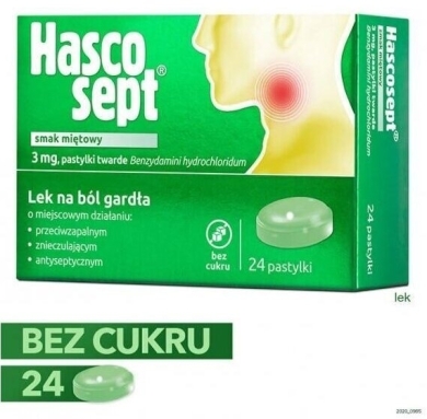 Hascosept 24 pastylki do ssania o smaku miętowym
