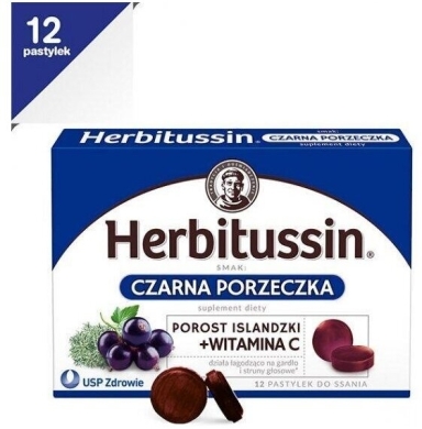 Herbitussin Porost Islandzki+Witamina C czarna porzeczka 12 pastylek