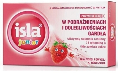 Isla Junior Truskawkowy 20 pastylek do ssania