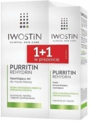Iwostin Purritin Rehydrin Zestaw Krem przywracający nawilżenie 40 ml+ Nawilżający żel do mycia twarzy dla cery bardzo suchej 150ml