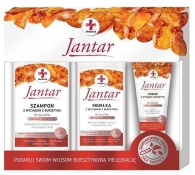 Jantar Medica Zestaw do włosów zniszczonych Szampon 330 ml + serum 30 ml + mgiełka 200 ml