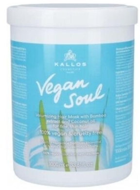 KALLOS KJMN VEGAN SOUL Maska do włosów z olejem kokosowym do włosów cienkich Niebieska 1000 ml
