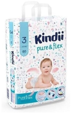 Kindii pieluszki Pure Flex 3 Midi - 4-9 kg - 60 sztuk