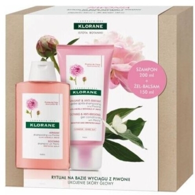 Klorane zestaw do podrażnionej skóry głowy Piwonia szampon 200 ml + żel-balsam 150 ml 