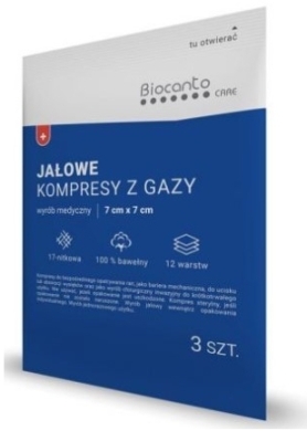 Kompres jałowy 7cm x 7cm 17 nitkowe 12 warstwowe 3 sztuki
