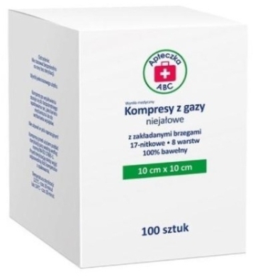Kompresy gazowe niejałowe 17 nitkowe ABC 8 warstwowe 10 cm x 10 cm 100 sztuk