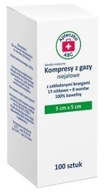 Kompresy gazowe niejałowe 17 nitkowe ABC 8 warstwowe 5 cm x 5cm 100 sztuk