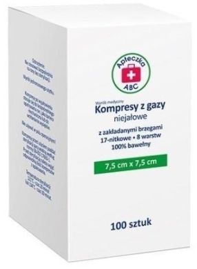 Kompresy gazowe niejałowe 17 nitkowe ABC 8 warstwowe 7,5 cm x 7,5 cm 100 sztuk