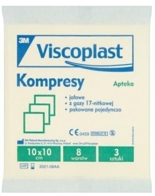 Kompresy jałowe 17 nitkowe 8 warstwowe 10 x 10 cm 3 sztuki