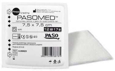 Kompresy jałowe PASOMED 17  nitkowe 12 warstwowe 7,5 x 7,5 cm 5 sztuk