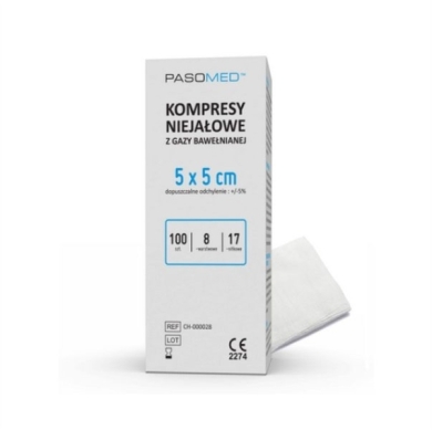 Kompresy niejałowe PASOMED 17 nitkowe 8 warstowe 5 x 5 cm 100 sztuk