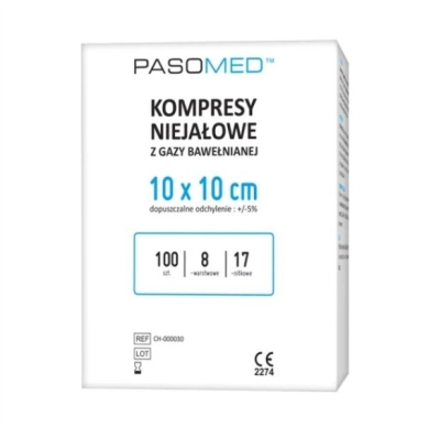 Kompresy niejałowe PASOMED 17 nitkowe 8 warstwowe 10x10cm 100 szt