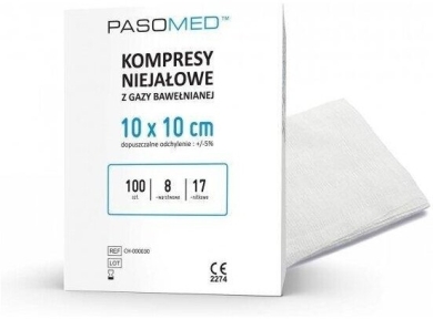 Kompresy niejałowe z gazy bawełnianiej PASOMED 10x10 cm 100 szt