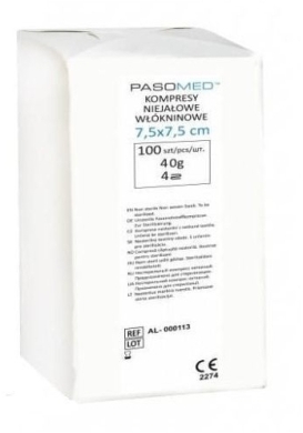 Kompresy włókninowe niejałowe PASOMED 30G 4 warstwowe 7,5 x 7,5 cm 100 sztuk