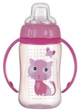 Kubek treningowy Canpol z silikonowym ustnikiem i uchwytami 320 ml 56/512 kotek różowy