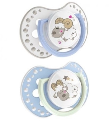 LOVI smoczek silikonowy dynamiczny 0-3m Night & day Boy Lamb 2 sztuki 22/809