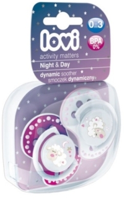 LOVI smoczek silikonowy dynamiczny 0-3m Night & day girl lamb 2 sztuki 22/809