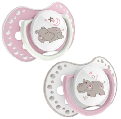 LOVI smoczek  silikonowy dynamiczny 3-6 m Night & day Girl hippo 2 sztuki 22/810