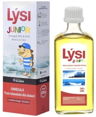 LYSI Tran islandzki dla dzieci o smaku mango-limonka 240 ml