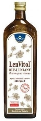 LenVitol olej lniany tłoczony na zimno 1000 ml (Data ważności 18.01.2024)