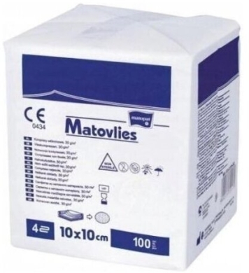 MATOVLIES Kompresy włókninowe niejałowe 4 warstwowe 10 x 10 cm 100 sztuk