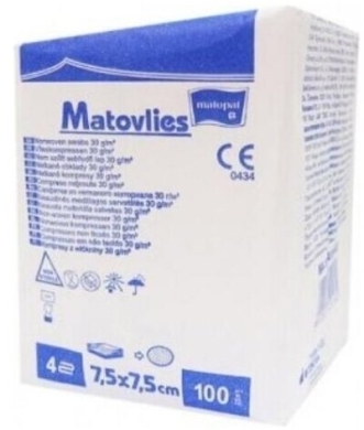 MATOVLIES Kompresy włókninowe niejałowe 4 warstwy 7,5 x 7,5 cm 100 sztuk