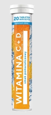 MBM Witamina C 1000 mg + D 2000 j.m. o smaku pomarańczowym 20 tabletek musujących