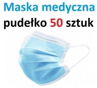 Maski medyczne 3-warstwowe jednorazowego użytku 50 sztuk